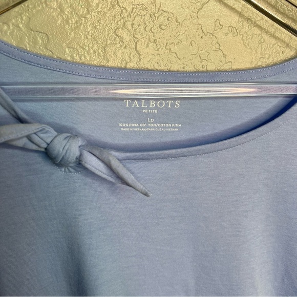Blue Talbots Short Sleeve Blouse W/ Neckline Bow - Picture 3 of 8